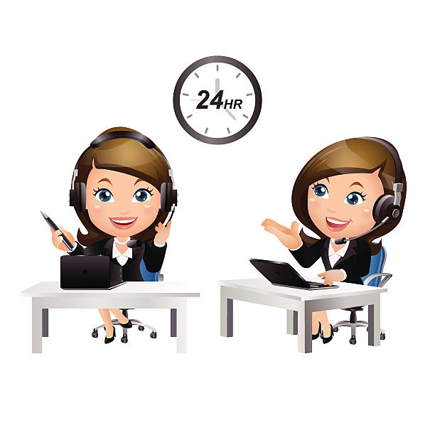 illustrations, cliparts, dessins animés et icônes de ensemble de gens d'affaires-femmes. soutien à la clientèle avec un casque - 2 - hotel reception customer service representative headset receptionist