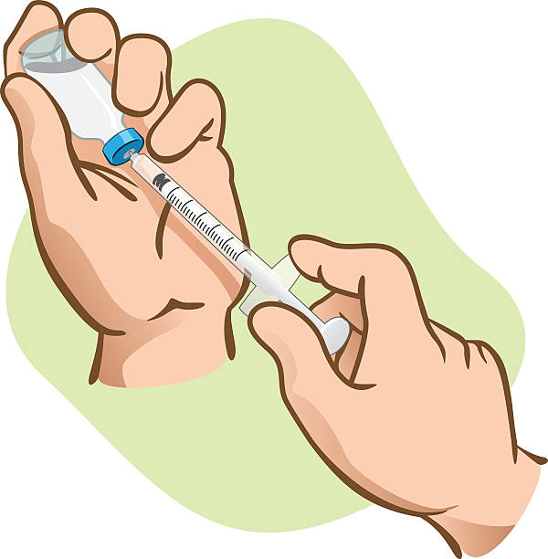 illustrations, cliparts, dessins animés et icônes de premiers secours personne prenant le contenu de l'application d'une ampoule avec seringue - insulin sugar syringe bottle