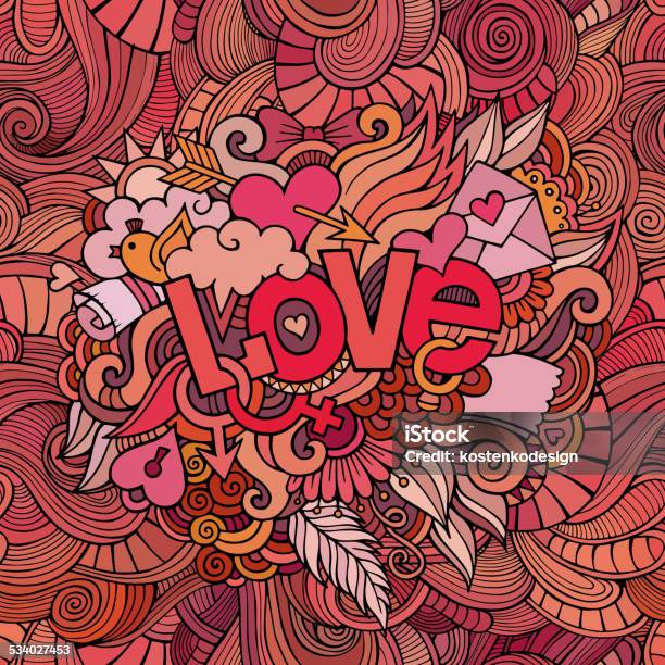Love Hand Lettering And Doodles Elements Background Stock Illustration - Download Image Now