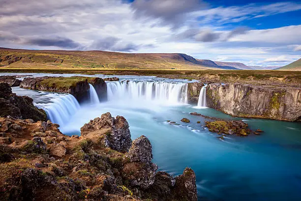 Long exposure image of Godafoss waterfall in Iceland