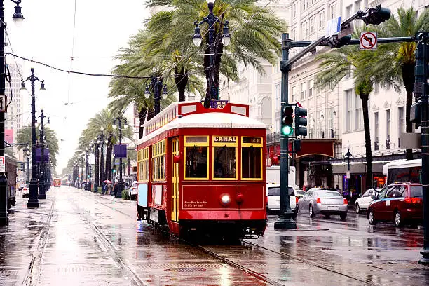 Photo of Street Car in a rainy day, New Orleans