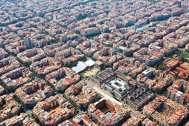 Aerial view of Barcelona. Eixample residential district