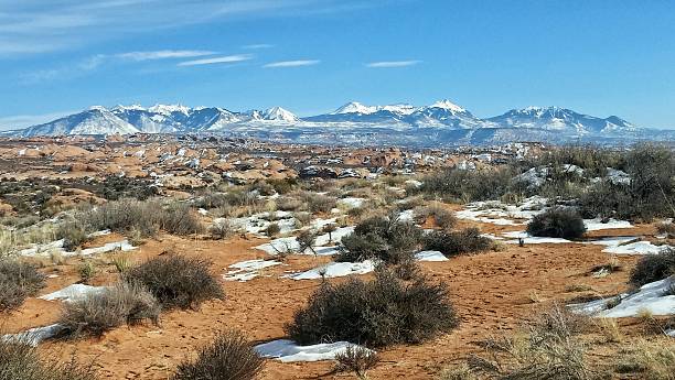 istock Snow Capped La Sal Mountains, Arches Park Rock Formations, Snow 534029972