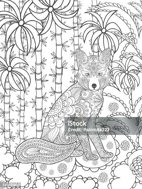 Fox In Fantasy Garden Stock Illustration - Download Image Now - Coloring, Adult, Elephant