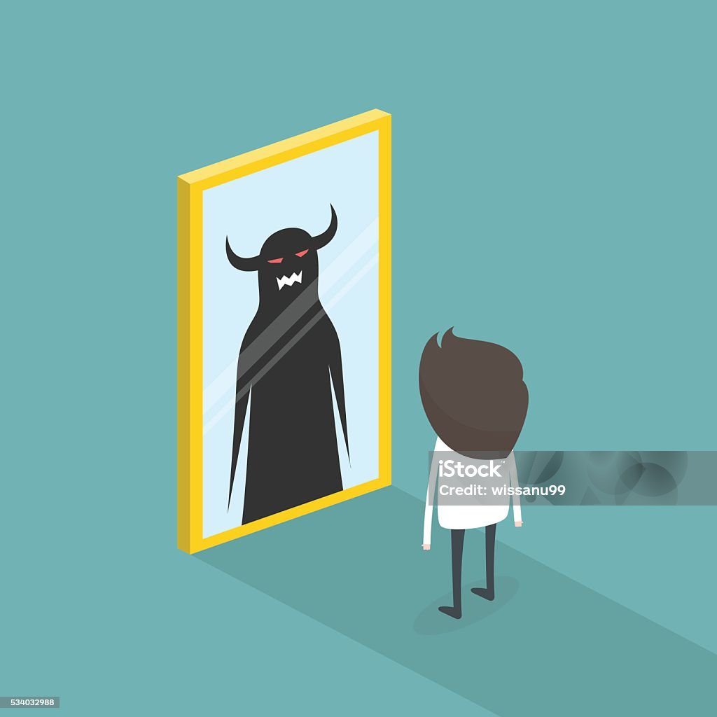 The dark side of human. The mirror concept. vector illustration Mirror - Object stock vector