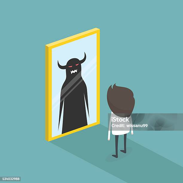 The Dark Side Of Human The Mirror Concept Vector Illustration Stock Illustration - Download Image Now