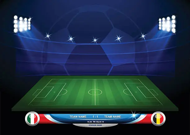 Vector illustration of Football or soccer playing field with set of infographic elements.