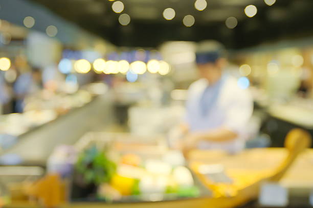 istock Abstract blurry chef preparing japanese seafood 534033545