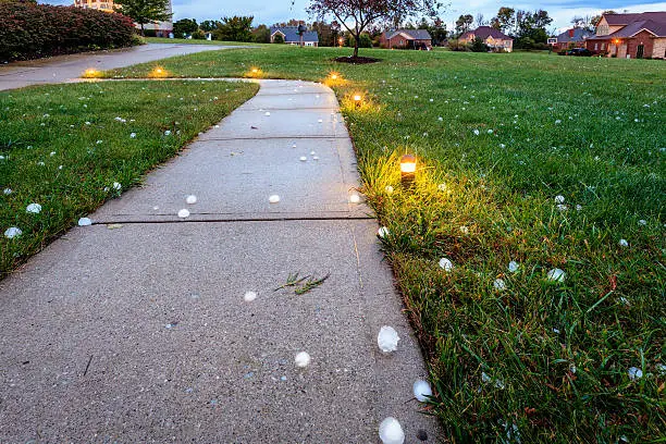 Baseball size hail covering the ground after the storm in Georgetown, Kentucky on October 7, 2014