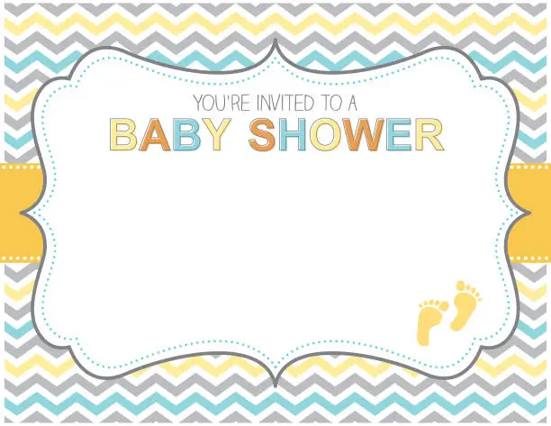 Vector illustration of Blue Yellow and Grey Baby Shower Invitation