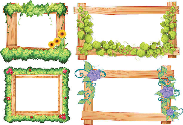 Four design of wooden frames Four design of wooden frames illustration sunflower vine stock illustrations
