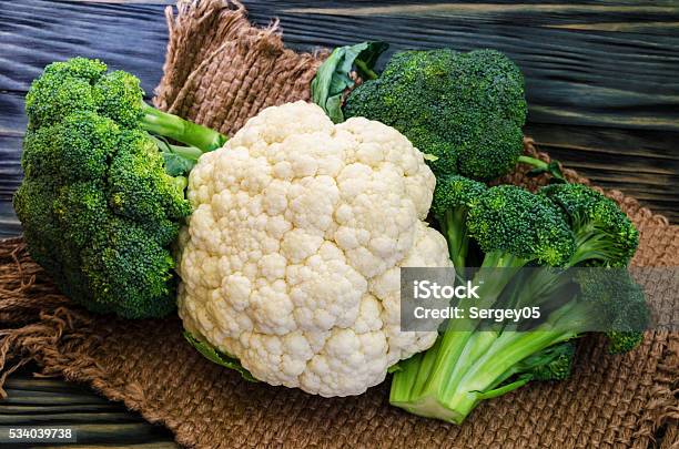 Broccoli Cauliflower And Cabbage Stock Photo - Download Image Now - Broccoli, Cauliflower, Cabbage