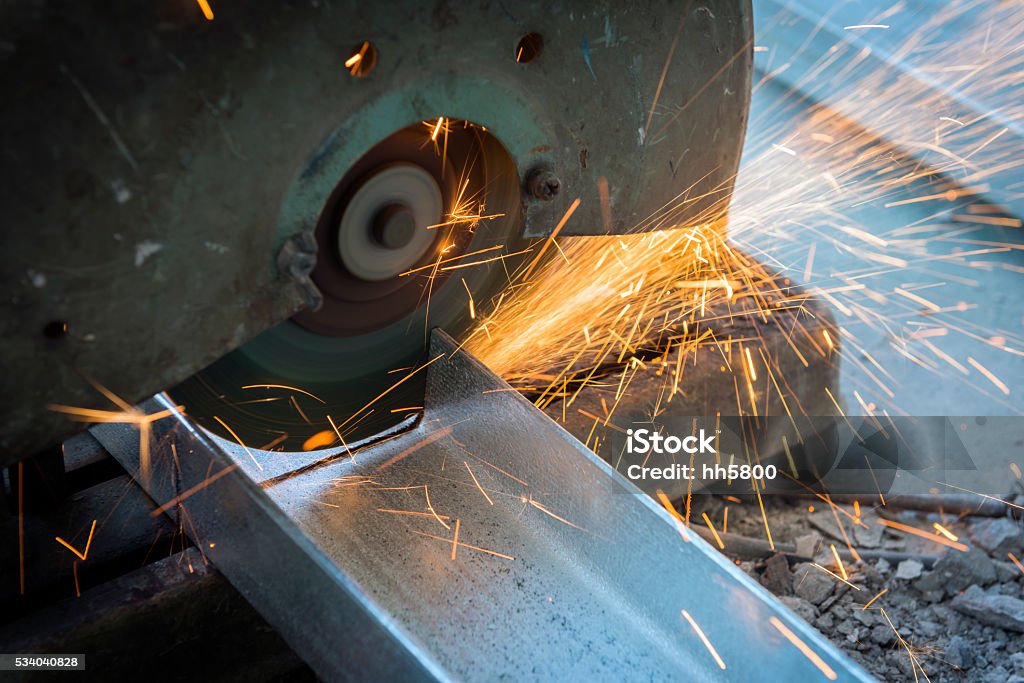 Grinding Cutting Sparks Business Finance and Industry Stock Photo