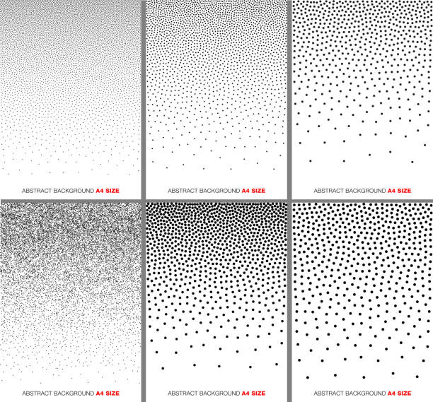 Set of Abstract Gradient Halftone Dots Backgrounds. A4 paper size. Set of Abstract Gradient Halftone Dots Backgrounds. A4 paper size, vector illustration. pointillism stock illustrations