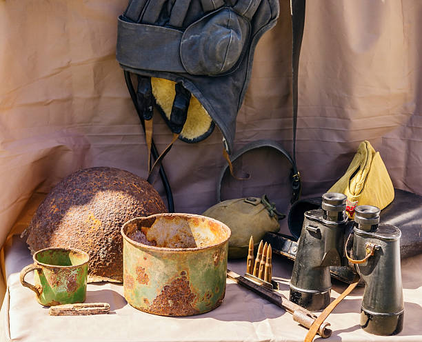 istock Objects of Great Patriotic War. Helmet, headset, bowler, glasses, cup 534043470