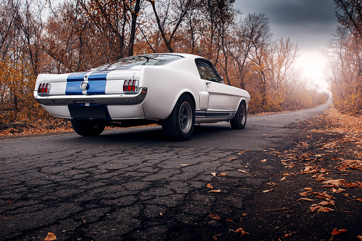 Saratov, Russia - October 17, 2014: Old car Ford Mustang Shelby GT350 on the road at daytime