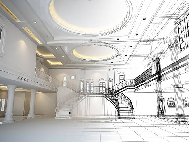 3 d rendering interni di lusso sala - ketch foto e immagini stock