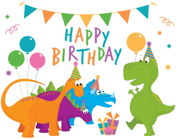 динозавр с днем рождения - dinosaur animal cartoon blue stock illustrations