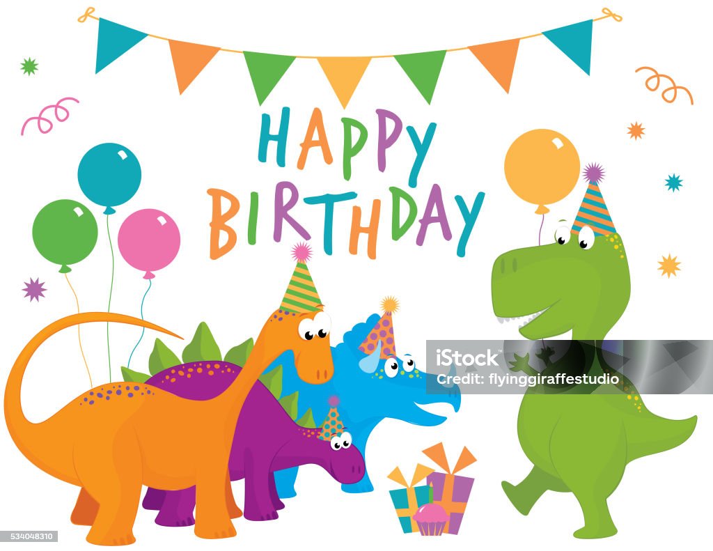 Dinosaur Happy Birthday Stock Illustration - Download Image Now - Dinosaur,  Cartoon, Birthday - iStock