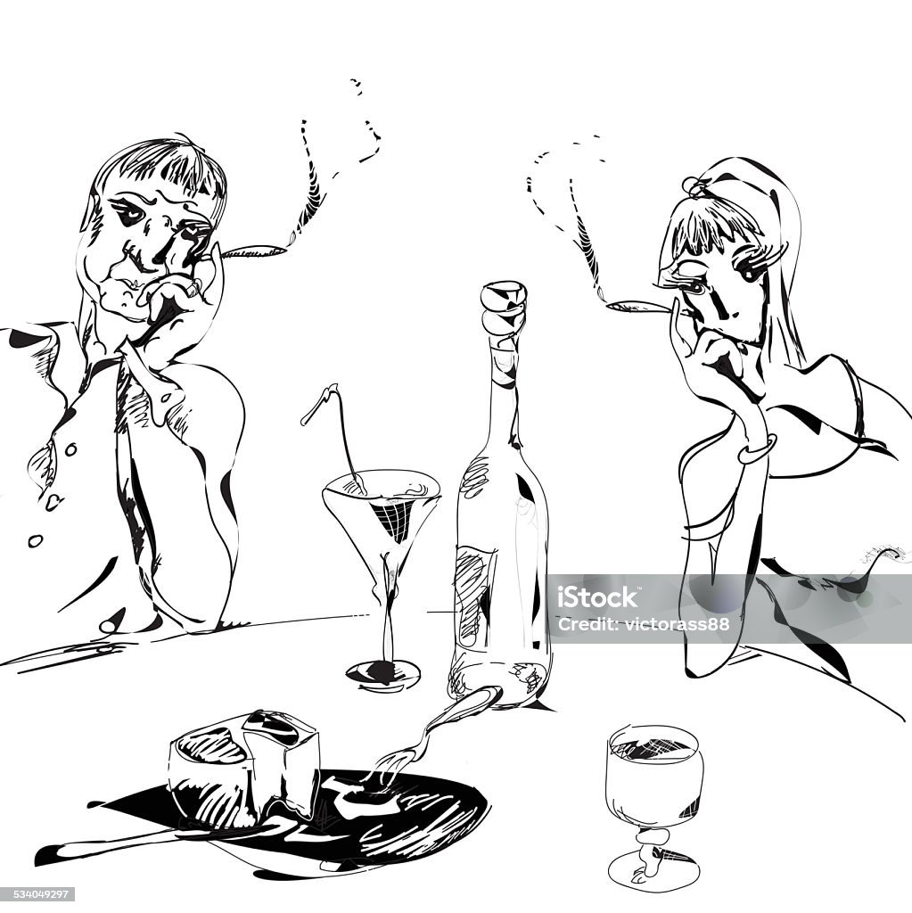 Ilustración de Pareja Bebiendo En Blanco Y Negro y más Vectores Libres de  Derechos de Cigarrillo - Cigarrillo, 2015, Aburrimiento - iStock