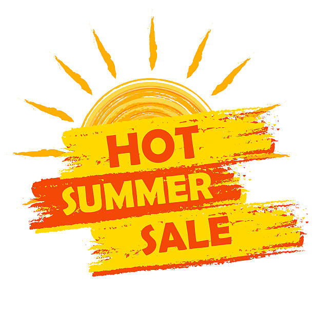 Hot Summer Sale With Sun Sign Drawn Label Stock Illustration