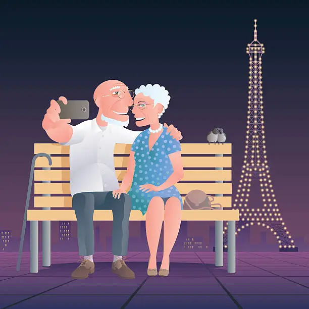 Vector illustration of Old people in front of Eiffel tower vector