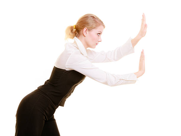 istock Businesswoman pushing away blank copy space 534050299