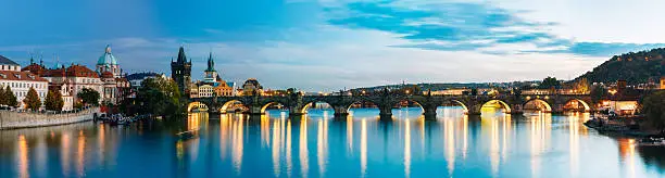 Photo of Night panorama scene with Charles Bridge in Prague, Czech Republic