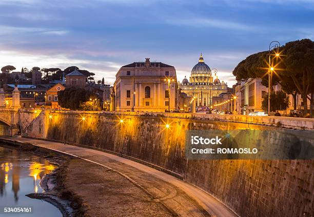 St Peters Basilica At Sunset Vatican Rome Italy Stock Photo - Download Image Now - 2015, Architectural Dome, Basilica