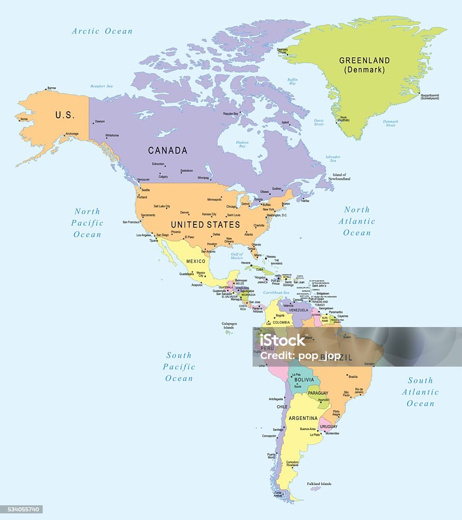 Ameryka Północna Państwa I Stolice Mapa Ameryka Północna I Południowailustracja - Stockowe grafiki