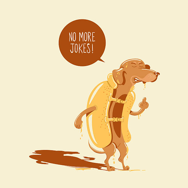 vektor-dackel hund mit leben jacke - wearing hot dog costume stock-grafiken, -clipart, -cartoons und -symbole