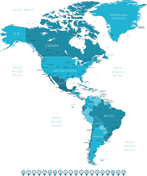 ilustrações, clipart, desenhos animados e ícones de mapa da américa do norte e américa do sul e ícones de navegação - chile map topography topographic map