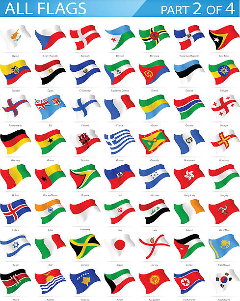 wszystkie flagi państw świata-machający ikony-ilustracja - france gibraltar stock illustrations