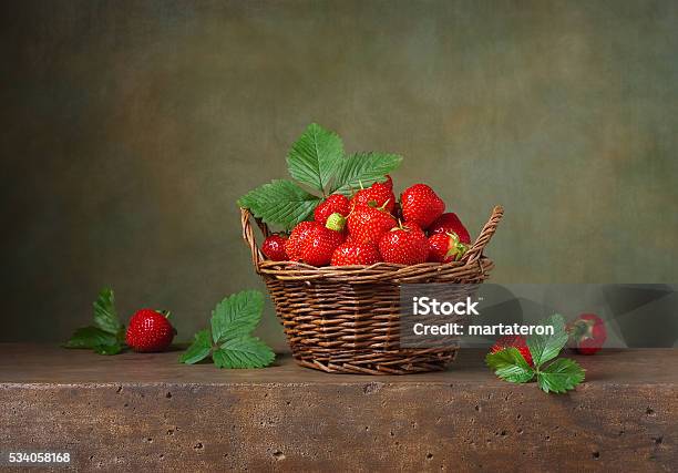 Still Life With Strawberries In A Basket Stock Photo - Download Image Now - Basket, Berry, Berry Fruit