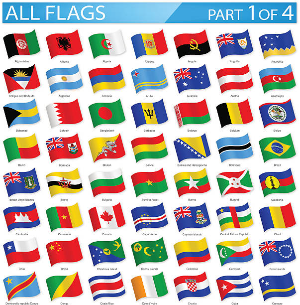 全世界の旗を振るアイコン-イラストレーション - アンゴラ点のイラスト素材／クリップアート素材／マンガ素材／アイコン素材