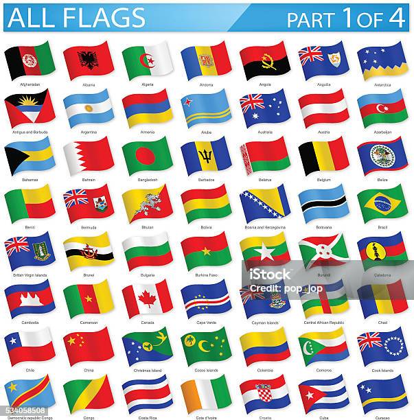 All World Flags Waving Icons Illustration Stock Illustration - Download Image Now - National Flag, Flag, Wave Pattern