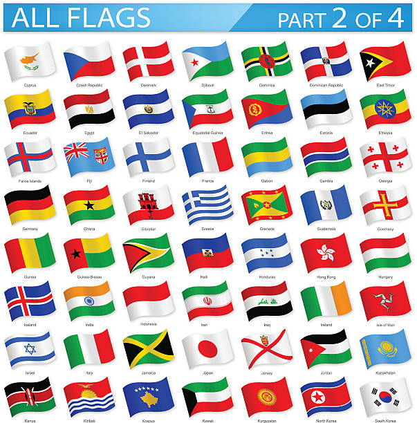 wszystkie flagi państw świata-machający ikony-ilustracja - france gibraltar stock illustrations