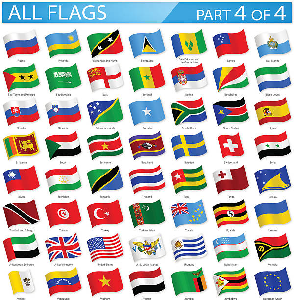 wszystkie flagi państw świata-machający ikony-ilustracja - tunisia stock illustrations