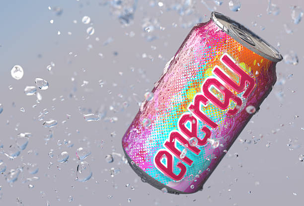 energy drink can with splash energy drink can with splashed water drops energy drink stock pictures, royalty-free photos & images