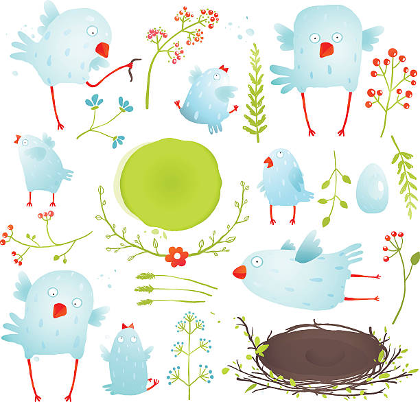 ilustraciones, imágenes clip art, dibujos animados e iconos de stock de niño de historieta divertido y bebé colección de aves linda - illustration and painting single flower fun old fashioned
