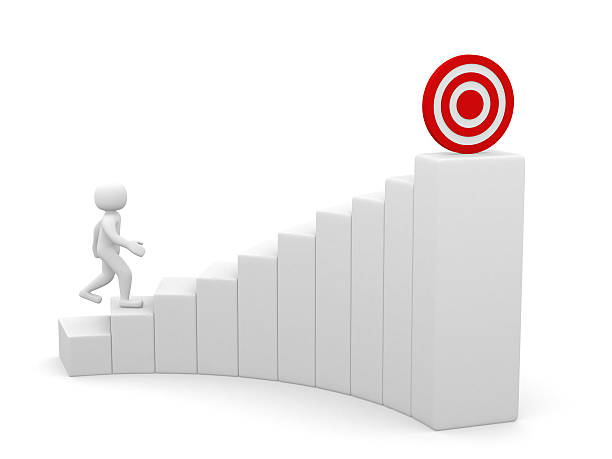 istock 3d man running to the target on top 534083991