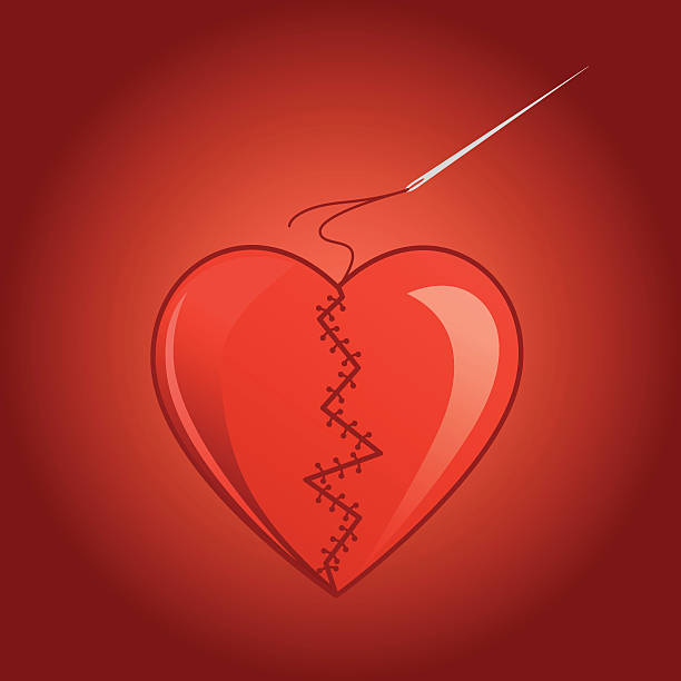 ilustrações de stock, clip art, desenhos animados e ícones de coração de costura - needle thread sewing red