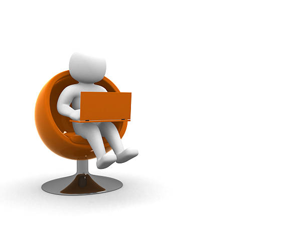Isolated Person Working on Laptop While Kneeling