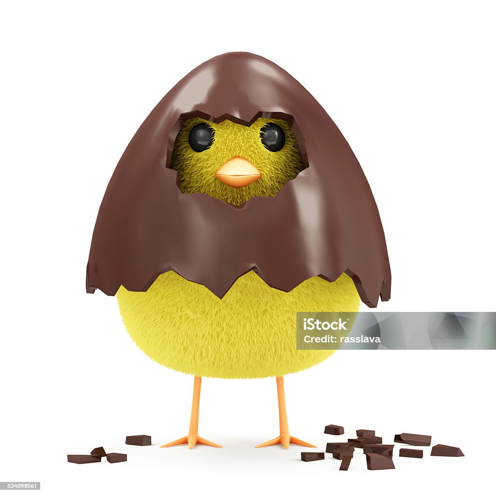 Little Chicken in Broken Chocolate Easter Egg Little Chicken in Broken Chocolate Easter Egg isolated on white background Chocolate Easter Egg Stock Photo