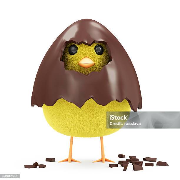 Little Chicken In Broken Chocolate Easter Egg Stock Photo - Download Image Now - Chocolate Easter Egg, Breaking, Broken