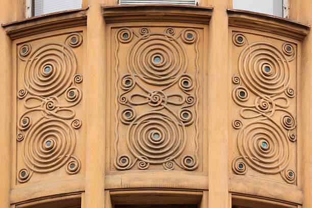 Ornamental decoration on the Art Nouveau building in Prague, Czech Republic.