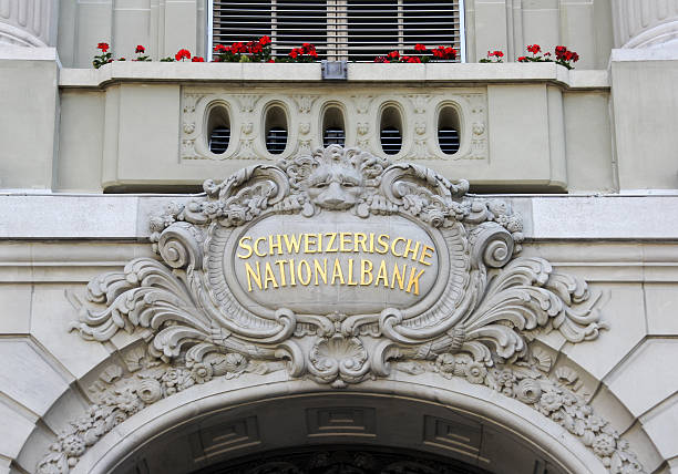 Swiss National Bank (SNB) Bern, Switzerland - August 18, 2013: Entry portal to the Swiss National Bank (SNB) in Bern, Switzerland. french currency photos stock pictures, royalty-free photos & images