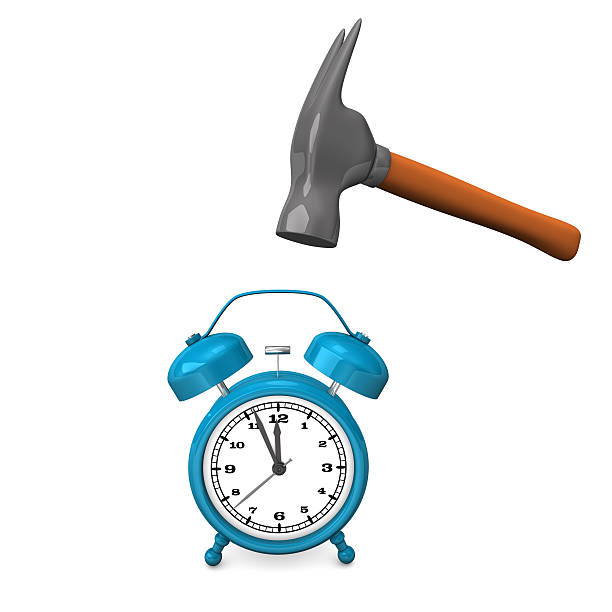 Hammer Blue Alarmer Blue alarmer with a hammer on the white background. smash alarm clock stock pictures, royalty-free photos & images