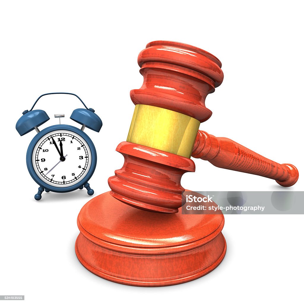 Hammer Alarmer Blue alarmer with an auction hammer on the white background. Legal System Stock Photo