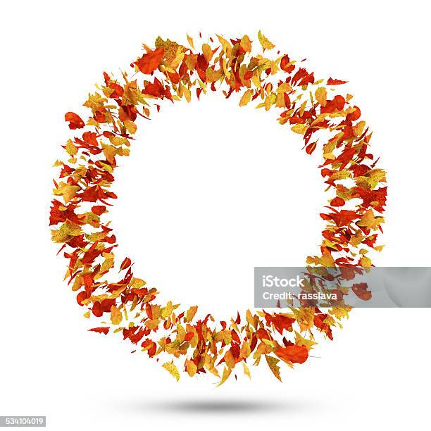 Circle From Autumn Leaves Isolated On White Background Stock Photo - Download Image Now